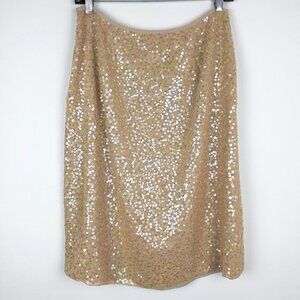 100% Silk Gold Cocktail Skirt Size 10. Golden Neutral Shimmery Sequins Midi NWT